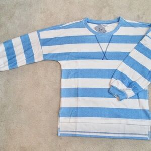 CEZELE Women's Blue And White Striped Blanket Blend Sweatshirt Size Small